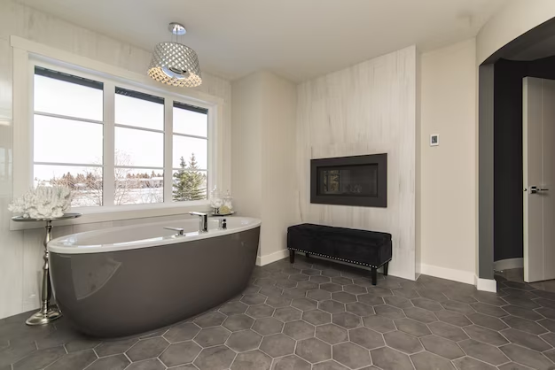 A bathroom with quality vinyl tile flooring.