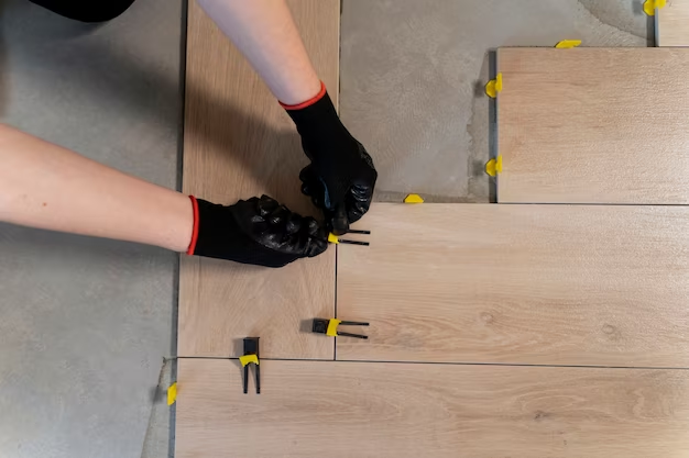 A person installing EVP flooring in the room.